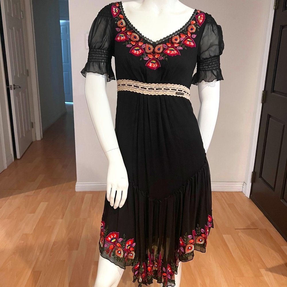 2007 Y2K JOHN GALLIANO BOHO EMBELLISHED ASYMMETRICAL DRESS SZ 38 IT / 2 US